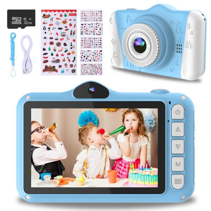 lot 1048 image: Kids Camera, 12MP Childrens Camera for Boys and Girls, 1080P Rechargeable No Games Camera for Kids 3-12 Years Old with 32GB TF Card, USB Charging 8X Zoom. - Retail $33