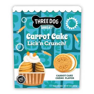 lot 1149 image: Three Dog Bakery Lickn Crunch Cookie Carrot and Vanilla Flavor Crunchy Dog Treats - 13oz - Retail $14