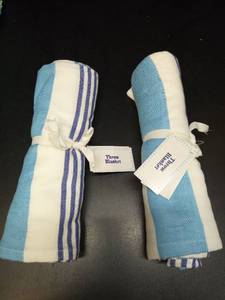 lot 1008 image: Blue and White Striped Woven Throw Blankets Set of 2 - Retail $25