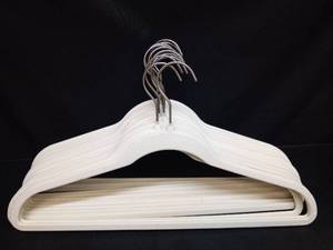 lot 1010 image: White Velve Clothing Hangers Set with Metal Hooks - Retail $15
