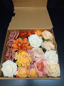 lot 1031 image: Mixed Artificial Flower Collection with Decorative Beads and Gold Bow - Retail $43