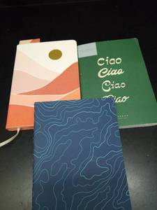 lot 1038 image: Notebook Collective 120pg Ruled Notebooks 5.75x8.25 Green Ciao Blue Waves and a Hard back Rustic color College Ruled Journals, 2 Soft Cover, Sewn Binding  - Retail $20