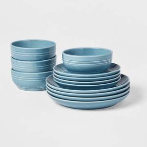 lot 1049 image: 12pc Stoneware Westfield Dinnerware Set Blue - Threshold Solid Dish Set, Microwave & Dishwasher Safe, Service for 4 - Retail $40