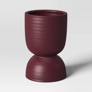 lot 1072 image: Ceramic Citronella Hourglass Cotton Wick Outdoor Candle Burgundy 10oz - Threshold - Retail $15