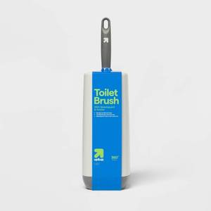 lot 1144 image: Splash Guard Toilet Brush with Tall Holster - up&up Reusable, Soft Grip, 17.047 Inch Height - Retail $13