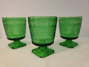 lot 9 image: 3 Vintage 1960s Napco - Green HOBNAIL Glass Footed PlantersVases - Model #1180 - Made in Cleveland, Ohio - 6in T x 4in W