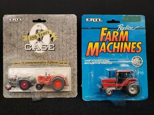 lot 26 image: Vintage ERTL Toy Tractors in Original Packages 1992 150 Years of CASE Commemorative Edition #253 - CASE L & CASE 500, and 1991 Replica Farm Machines CASE International Maxxum 5130 Tractor #229