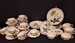 lot 31 image: Vintage Joni Pottery Dixie Dogwood Hand Painted Underglaze - Dinnerware & Serving Pieces - 40Pcs Total