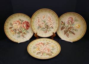 lot 34 image: Vintage N.O.S. Hand Painted Andrea By Sadek - Summer Floral Pattern Pottery Plates - 10.5in W - Coordinating Set of 4