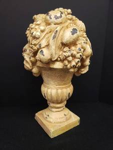 lot 41 image: Large Resin Urn with Fruit Statue - Rustic Paint Treatment - Suitable for PorchPatio - 19in T x 11in W