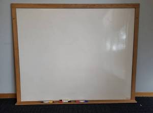 lot 58 image: Large White Wood Framed REMARKaboard Dry Erase Board - 60in W x 48in T - With Markers