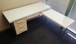 lot 60 image: Vintage 1960sMetal 4-Drawer Office Desk with Formica Top & Matching Return - Desk 60in W x 24in D x 29in T, Return 38in L x 19in D x 27in T