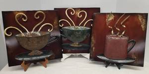 lot 90 image: Set of 3 Metal 3D Coffee Wall Plaques - 14.5in X 14.5in x 2.5in D