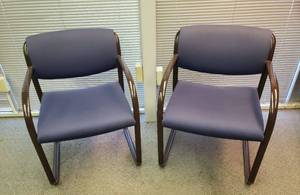 lot 124 image: Pair of STEEL CASE Metal Frame OfficeLobby Chairs with Blue Fabric Upholstery