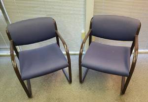 lot 125 image: Pair of STEEL CASE Metal Frame OfficeLobby Chairs with Blue Fabric Upholstery
