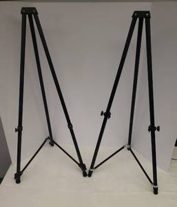 lot 9 image: 2 Large Black Metal Adjustable Height ArtSignage Easels - 20in W Base x 34in T at Lowest