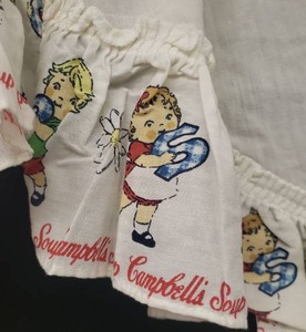 lot 12 image: Vintage 2002 Campbells Soup Kids Tiered Curtain Panels 30 W x 36 T each - 2 Panels - Original Campbells Soup Company Fabric Tags