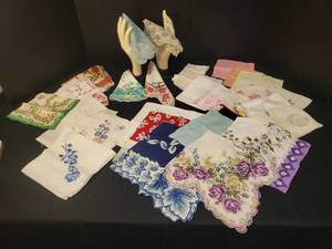 lot 21 image: Large Collection of Vintage Hankies - Floral Prints, Sheer, Solids & Some Handwork Emboridery - 32Pcs