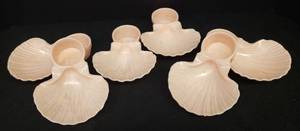 lot 53 image: Vintage 1950s-1960s Set of 6 Marbled Pink MelamineMelmac Individual Shrimp Cocktail Dishes - 6in L x 4.5in W