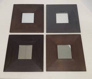 lot 135 image: Set of 4 MALMA Wood Frame Wall Mirrors - 10in x 10in - 1 Still Sealed