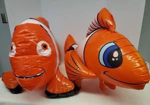 lot 136 image: Pair of Inflatables -  Pool ToysHang Up Decor - Nemo Design - Largest is 30in L x 22in T