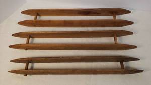 lot 138 image: 3 Antique Wood Hand Loom Weaving Shuttles -  One 17.5in L, Two 18.5in L