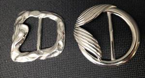 lot 146 image: Vintage Torino Leather Company Gold & Silver Tone Metal Belt Buckles with Back Stamps  Hammered Design Square 2.5in x 2.75in & Round with Embellishment - 3in W