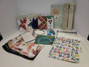 lot 161 image: Collection of CraftCard Making Art Paper, Origami Figures, X-ACTO Cutter & New Package of Blades, OLFA Rotary Mat, and Fiskars Illuminator