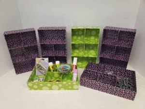 lot 163 image: 6 CraftJewelry Organizer Tray Boxes - Crafting Supplies Glue Sticks, Book Plates, DIY Paper Weight, Peg Board Hooks, Wire, Clips, & Screws