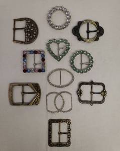 lot 164 image: Large Collection of NewUnused Metal & Rhinestone Embellished Belt Buckles - 11 Pcs - Various Sizes 2in to 3.25in W