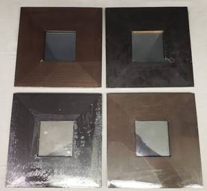 lot 166 image: Set of 4 MALMA Wood Frame Wall Mirrors - 10in x 10in - All Still Sealed in Original Packaging
