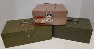 lot 167 image: 3 Vintage Metal FilingStorage Boxes - Largest is 11.5in L x 8.5in W x 4.5in T