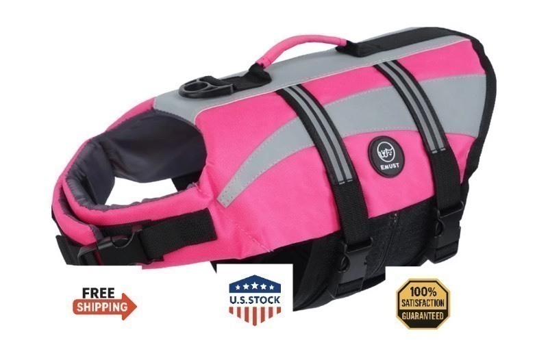 lot 443 image: Bundle of 2 EMUST Dog Life Vest Jacket for Boating, Swimming, High Visibility Adjustable - Medium