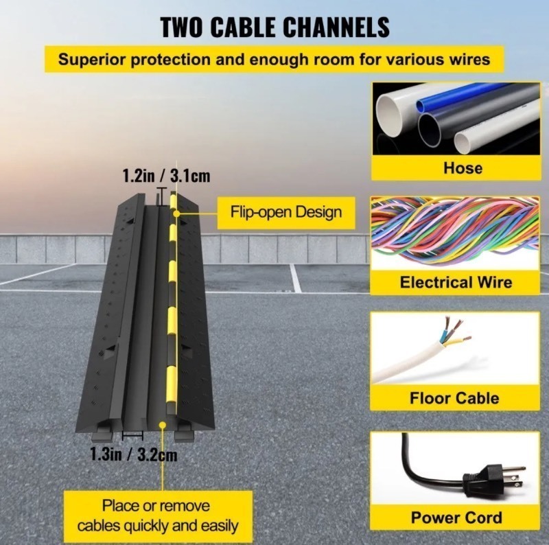 lot 78 image: VEVOR 2-Cable Rubber Electrical Wire Cover Cord Protector Ramp 11000 lbs - 3 x 6