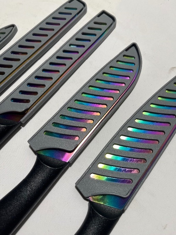 lot 149 image: 6 Piece Ultra Vibrant Knife Set - Chefs, Slicing, Bread, Utility, paring, Satoku