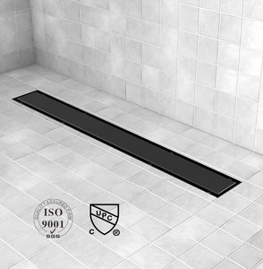 lot 16 image: Linear Shower Drain, 40 inch Black Drain with Tile Insert 2-in-1 Panel, Shower Floor Drain, Linear Drain with Hair Strainer and Adjustable Feet