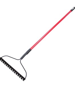 lot 42 image: Bully Tools Bow Rake 16 Tines  Heavy Duty Steel Garden Rake for Leaves Lawn Debris Mulch Soil and Gravel  58 Fiberglass Handle Leaf Rake