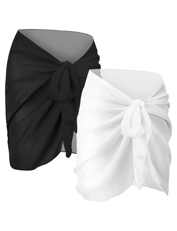 lot 72402 image: 2PCS Sarong Wraps for Women, Beach Cover Ups for Women, Chiffon Sarong Swimsuit Coverup for Pool, Summer Wear (BlackWhite,L) - Retail $12
