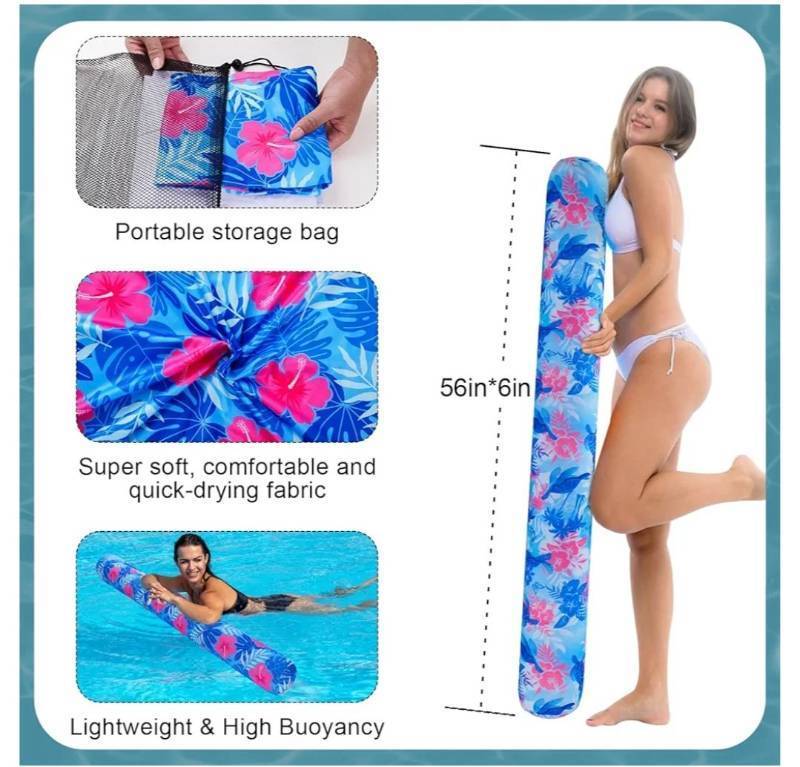 lot 46099 image: Inflatable Swimming Pool Noodle, 2 Pack Soft Fabric Quick Drying Covered Large Pool Floats Noodles, Premium Buoyancy Swim Pool Floats with Portable Storage Bag for Pool Party Toy. MISSING COVER. INNER TUBE ONLY. - Retail $24