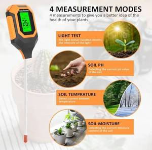 lot 37433 image: 4-in-1 Soil Moisture Meter Digital PH MeterSoil MoisturePlant TemperatureSunlight Intensity, Backlight LCD Display, Soil Test Meter for Garden, Lawn, Plant Care, Farm and Indoor Outdoor Plants - Retail $31