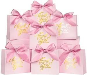 lot 37438 image: 60 Pack Small Thank You Gift Bags, 4.5x1.8x3.9 Inch Mini Gift Bags with Ribbon, Baby Shower Favor Bags, Pink Thank You Bags, Party Favor Bags for Candy, Wedding, Bridal Showers, Birthday - Retail $22