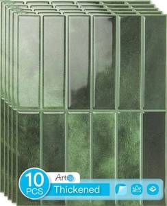 lot 37440 image: Art3d 11.4 x 9 Inch Heavy-Duty Peel and Stick Backsplash for Home D�cor, 10-Pack PVC Wall Tiles for Kitchen Countertop, Green - Retail $30