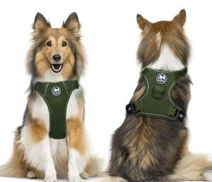 lot 37441 image: Reflective Soft Breathable Mesh Dog Harness Choke-Free Double Padded Vest with Adjustable Neck and Chest(Military Green, M) - Retail $16