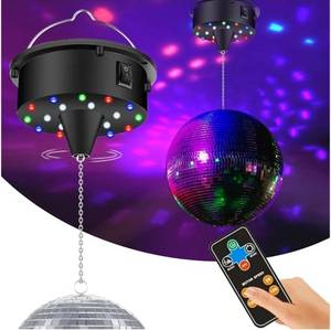 lot 37446 image: Rotating 581015 RPM Disco Ball Motor with Remote for Party Decor, Disco Ball Light with 4 Color Lights and 18 LED Beads, for Hanging 6-15 Inch Mirror Balls(Not Included) - Retail $22