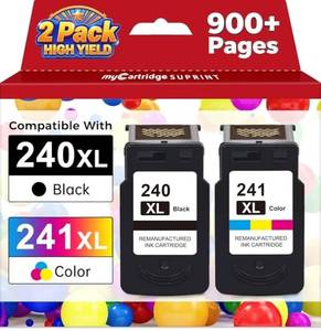 lot 37449 image: PG-240 XLCL-241 XL Ink Cartridges Replacement for Canon 240XL 241XL Combo Pack 240 241 for Canon PIXMA MG3620 TS5120 MG3520 MG3600 MG3220 MX472 Printer (1 Black, 1 Tri-Color, 2 Pack) - Retail $40