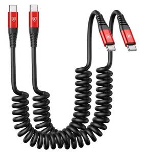 lot 37452 image: USB C Cable 3ft 2Pack USB C to USB C Charger Cable for Car, Coiled Type C Fast Charging Cable for iPhone 171615PlusProPro MaxMacBook Pro 2020iPad Pro 2020iPad Air 4Samsung Galaxy S23-Red - Retail $19