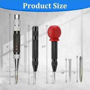 lot 37455 image: 3PCS 6 and 5 Automatic Center Punch with 3PCS Replacement Tip, Adjustable Spring Loaded Center Punch, Center Hole Punch Tool for Wood, Metal, Plastic, Stone and Glass - Retail $10