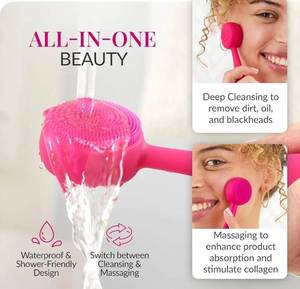 lot 37457 image: PMD Clean Mini - Smart Facial Cleansing Device with Silicone Brush & Anti-Aging Massager - Waterproof - SonicGlow Vibration Technology - Clear Pores and Blackheads - Lift, Firm, and Tone Skin, Black - Retail $50