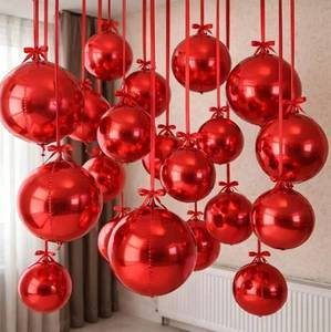 lot 37483 image: HILAVO 12PCS Red Round Foil Balloons, 22 15 10 Large 4D Ball Balloons Metallic Red Mirror Sphere Balloon for Graduation Christmas Valentines Day Wedding Birthday Party Ceiling Decorations - Retail $16