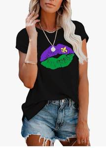 lot 37484 image: Mardi Gras Shirt Womens Short Sleeve Fat Tuesday Parades Tops, L(us12-14) - Retail $12